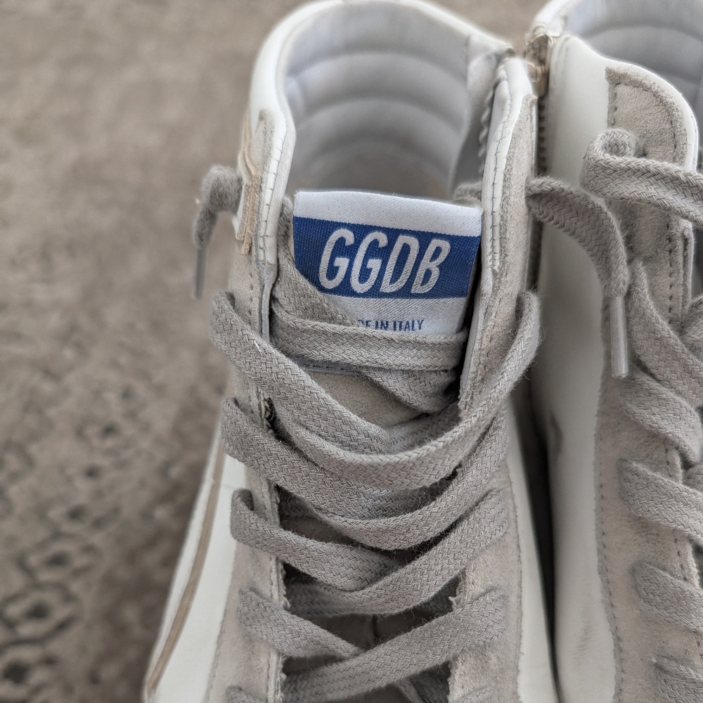 Golden Goose Slide High Top Sneaker Suede Toe And Star Leather White Ice Men's - Picture 12 of 13